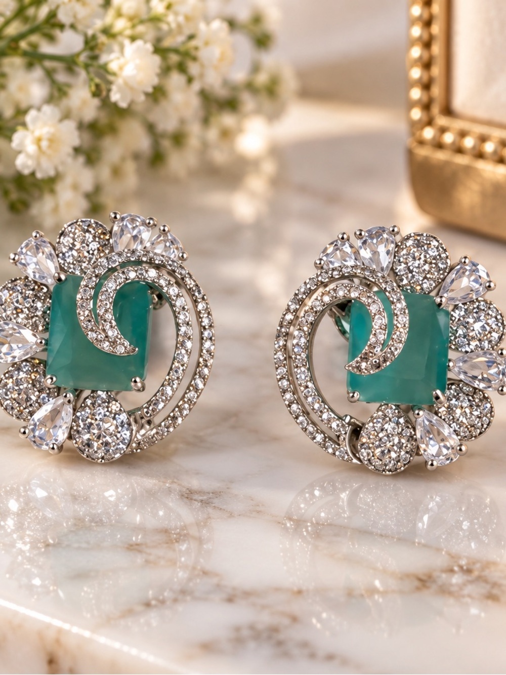 Karatcart Silver American Diamond Studded Stud Earrings